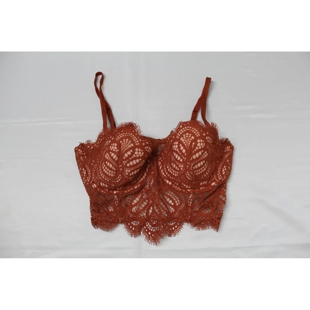 Victoria's Secret Dream Angels Rust Lace Longline Bra 34C Lined Multi-Way